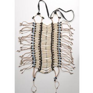 Native American Buffalo Bone Leather Breast Chest Plate Protection Necklace Larg